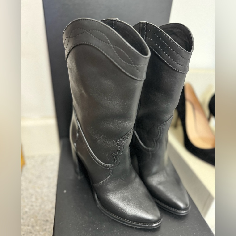 Saint Laurent Black Leather Cowboy Boots, size 8.5